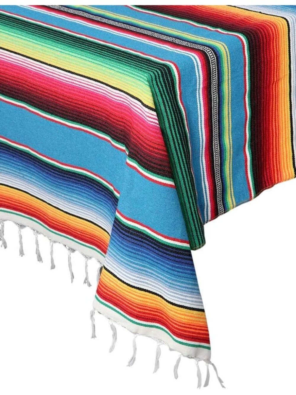 59 x 84 Inch Square Mexican Tablecloth Serape Blanket, Topic Blue
